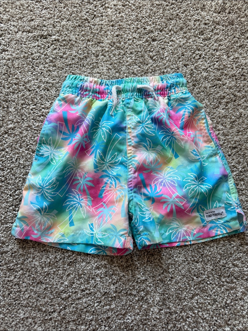 Flap Happy Multicolor Palm Print Swim Shorts - Turquoise, Pink, Yellow